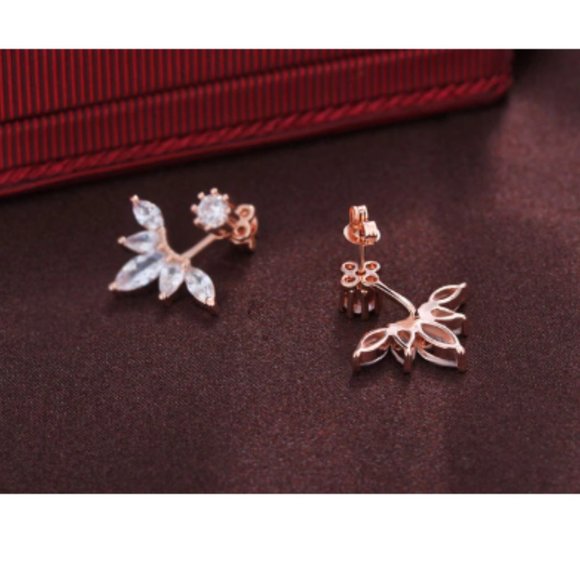 Elegant Gold Tone Crystal Flower Earrings - Picture 2 of 3